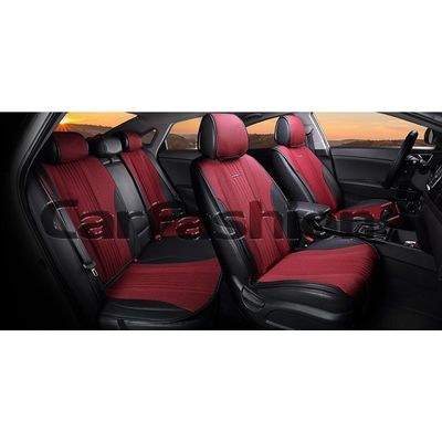 Накидки на сиденья автомобиля GRAND PLUS комплект, твид/экокожа, чёрный, красный Накидки на сиденья автомобиля GRAND PLUS комплект, твид/экокожа, чёрный, красный