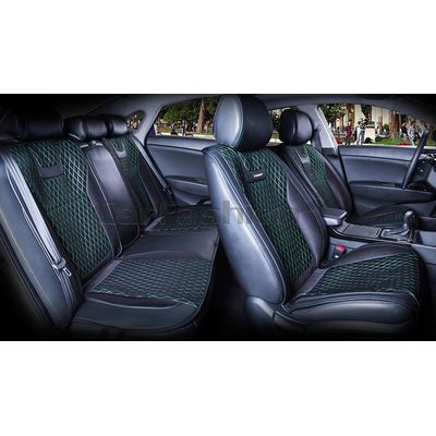 Накидки на сиденья автомобиля TORINO PLUS комплект, капрон/экокожа, чёрный, чёрный, зелёный