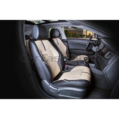 Каркасные накидки 3D на сиденья автомобиля SECTOR LEATHER передние, экокожа, чёрный, бежевый, чёрный Каркасные накидки 3D на сиденья автомобиля SECTOR LEATHER передние, экокожа, чёрный, бежевый, чёрный