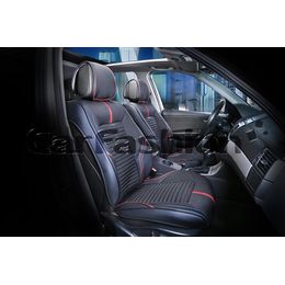 Каркасные накидки 3D на сиденья автомобиля SECTOR передние, экокожа/твид, красный, чёрный, чёрный