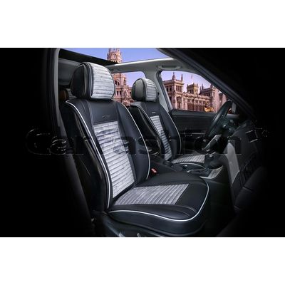 Накидки на сиденья автомобиля MADRID передние, экокожа/велюр, чёрный, тёмно-серый, серый, серый