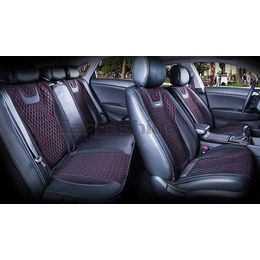 Накидки на сиденья автомобиля TORINO PLUS комплект, капрон/экокожа, чёрный, чёрный, красный