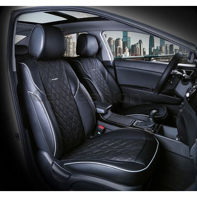 Каркасные накидки 3D на сиденья автомобиля BALATON передние, экокожа, серый, чёрный, чёрный