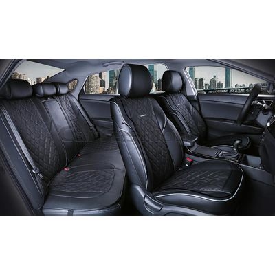 Каркасные накидки 3D на сиденья автомобиля BALATON PLUS комплект, экокожа, серый, чёрный, чёрный