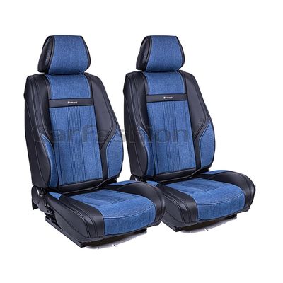 Каркасные накидки 3D на сиденья автомобиля JEANS передние, джинс/экокожа, синий, чёрный, чёрный