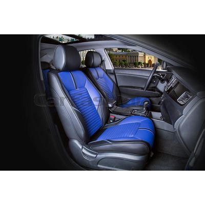 Каркасные накидки 3D на сиденья автомобиля SECTOR LEATHER передние, экокожа, чёрный, синий, чёрный Каркасные накидки 3D на сиденья автомобиля SECTOR LEATHER передние, экокожа, чёрный, синий, чёрный