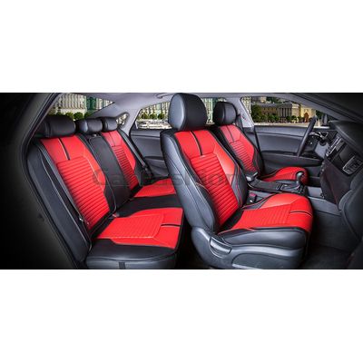 Каркасные накидки 3D на сиденья автомобиля SECTOR LEATHER PLUS комплект, экокожа, чёрный, красный, чёрный