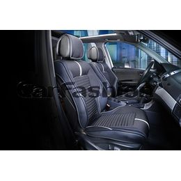 Каркасные накидки 3D на сиденья автомобиля SECTOR передние, экокожа/твид, светло-серый, чёрный, чёрный