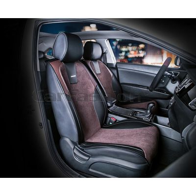 Накидки на сиденья автомобиля SPACE передние, экокожа/велюр, чёрный, кофе, кофе