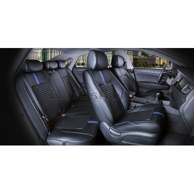 Каркасные накидки 3D на сиденья автомобиля SECTOR LEATHER PLUS комплект, экокожа, синий, чёрный, чёрный Каркасные накидки 3D на сиденья автомобиля SECTOR LEATHER PLUS комплект, экокожа, синий, чёрный, чёрный