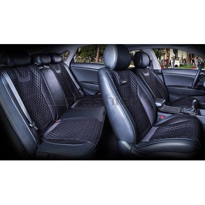 Накидки на сиденья автомобиля TORINO PLUS комплект, капрон/экокожа, чёрный, чёрный, тёмно-серый