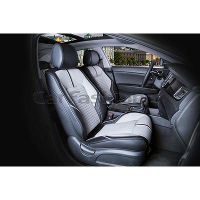 Каркасные накидки 3D на сиденья автомобиля SECTOR LEATHER передние, экокожа, чёрный, светло-серый, чёрный Каркасные накидки 3D на сиденья автомобиля SECTOR LEATHER передние, экокожа, чёрный, светло-серый, чёрный