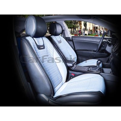 Накидки на сиденья автомобиля TORINO передние, капрон/экокожа, серый, чёрный, тёмно-серый