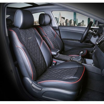 Каркасные накидки 3D на сиденья автомобиля BALATON передние, экокожа, красный, чёрный, чёрный
