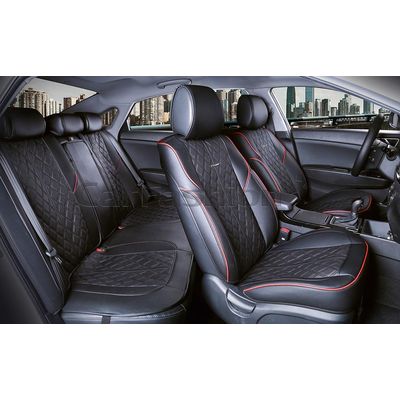 Каркасные накидки 3D на сиденья автомобиля BALATON PLUS комплект, экокожа, красный, чёрный, чёрный