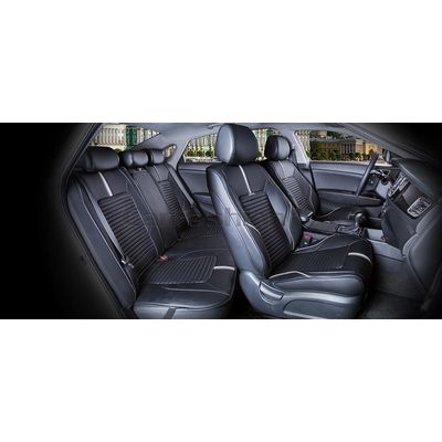 Каркасные накидки 3D на сиденья автомобиля SECTOR LEATHER PLUS комплект, экокожа, светло-серый, чёрный, чёрный