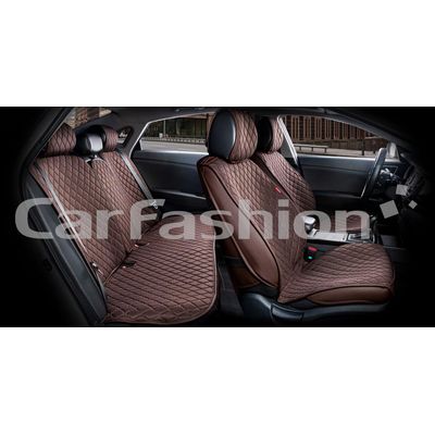 Накидки на сиденья автомобиля CROWN комплект, экокожа/жаккард, кофе