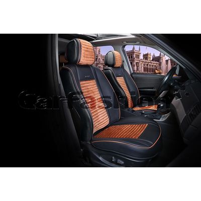 Накидки на сиденья автомобиля MADRID передние, экокожа/велюр, чёрный, коричневый, коричневый, коричневый
