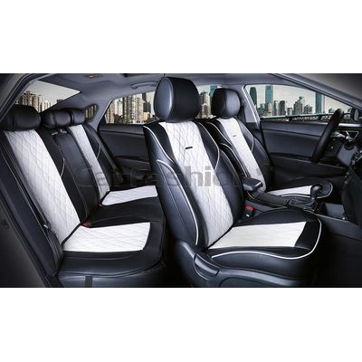Каркасные накидки 3D на сиденья автомобиля BALATON PLUS комплект, экокожа, белый, белый, чёрный