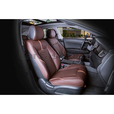 Каркасные накидки 3D на сиденья автомобиля SECTOR LEATHER передние, экокожа, коричневый