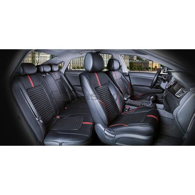 Каркасные накидки 3D на сиденья автомобиля SECTOR LEATHER PLUS комплект, экокожа, красный, чёрный, чёрный