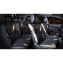 Каркасные накидки 3D на сиденья автомобиля STING PLUS комплект, экокожа/твид, бежевый, чёрный