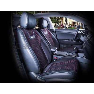 Накидки на сиденья автомобиля TORINO передние, капрон/экокожа, чёрный, чёрный, красный Накидки на сиденья автомобиля TORINO передние, капрон/экокожа, чёрный, чёрный, красный