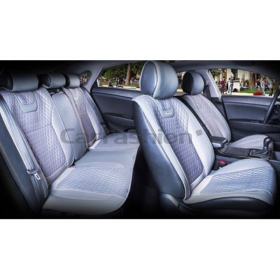 Накидки на сиденья автомобиля TORINO PLUS комплект, капрон/экокожа, серый, тёмно-серый, тёмно-серый
