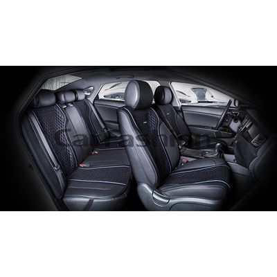 Каркасные накидки 3D на сиденья автомобиля ELEMENT PLUS комплект, экокожа, чёрный, чёрный, синий, синий
