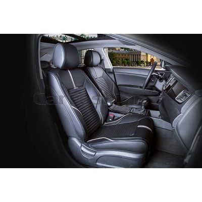 Каркасные накидки 3D на сиденья автомобиля SECTOR LEATHER передние, экокожа, светло-серый, чёрный, чёрный Каркасные накидки 3D на сиденья автомобиля SECTOR LEATHER передние, экокожа, светло-серый, чёрный, чёрный