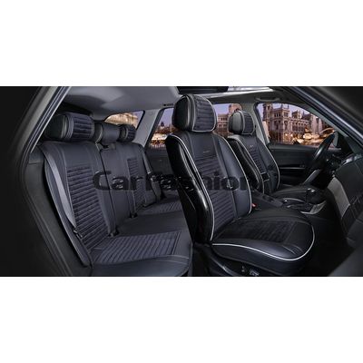 Накидки 3D MADRID PLUS комплект, экокожа/велюр, чёрный, чёрный, серый, серый