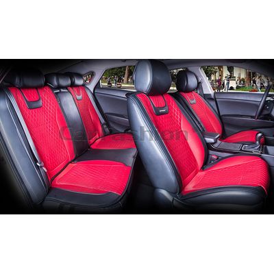Накидки на сиденья автомобиля TORINO PLUS комплект, капрон/экокожа, красный, чёрный, бордовый