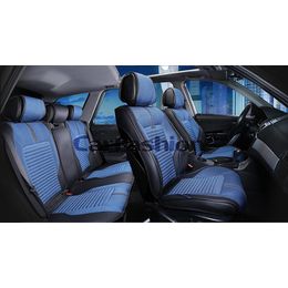 Каркасные накидки 3D на сиденья автомобиля SECTOR PLUS комплект, экокожа/твид, чёрный, синий, чёрный