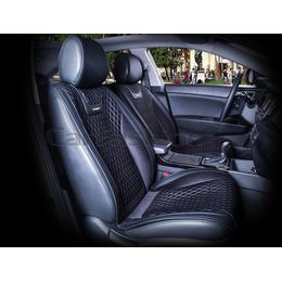 Накидки на сиденья автомобиля TORINO передние, капрон/экокожа, чёрный, чёрный, тёмно-серый Накидки на сиденья автомобиля TORINO передние, капрон/экокожа, чёрный, чёрный, тёмно-серый