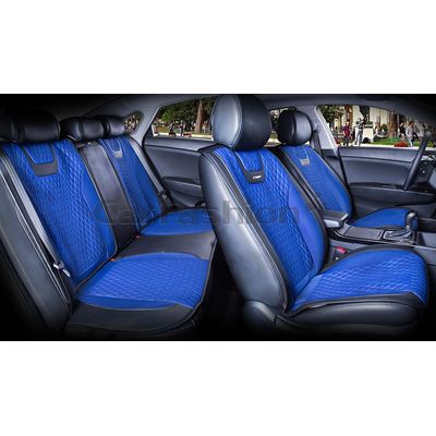 Накидки на сиденья автомобиля TORINO PLUS комплект, капрон/экокожа, синий, чёрный, синий Накидки на сиденья автомобиля TORINO PLUS комплект, капрон/экокожа, синий, чёрный, синий
