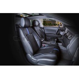 Каркасные накидки 3D на сиденья автомобиля SECTOR LEATHER передние, экокожа, синий, чёрный, чёрный