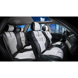 Каркасные накидки 3D на сиденья автомобиля SECTOR PLUS комплект, экокожа/твид, чёрный, светло-серый, чёрный