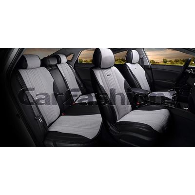 Накидки на сиденья автомобиля GRAND PLUS комплект, твид/экокожа, чёрный, серый Накидки на сиденья автомобиля GRAND PLUS комплект, твид/экокожа, чёрный, серый
