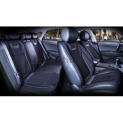 Накидки на сиденья автомобиля TORINO PLUS комплект, капрон/экокожа, чёрный Накидки на сиденья автомобиля TORINO PLUS комплект, капрон/экокожа, чёрный