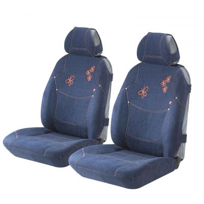 Накидки на сиденья автомобиля LORAIN FRONT передние, джинсовая ткань, синий