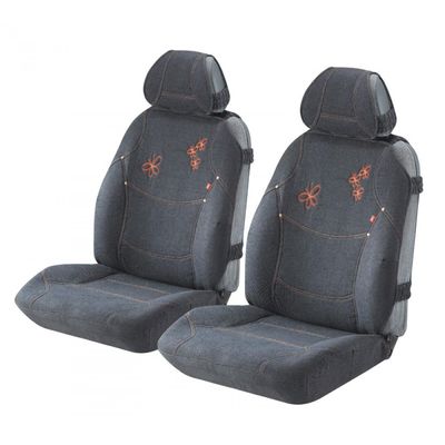 Накидки на сиденья автомобиля LORAIN FRONT передние, джинсовая ткань, чёрный