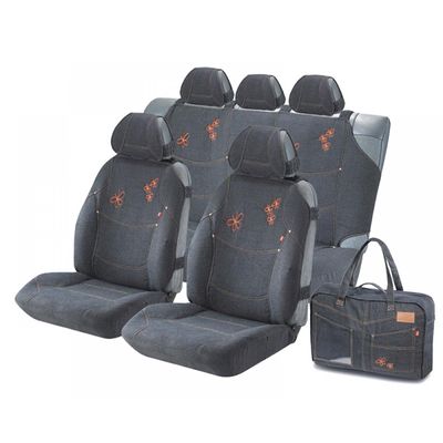 Накидки на сиденья автомобиля LORAIN PLUS комплект, джинсовая ткань, чёрный