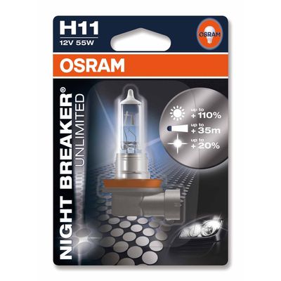 H11 лампа 12V-55W (PGJ19-2) Osram Night Breaker Unlimited (+110% света) 64211NBU-01B