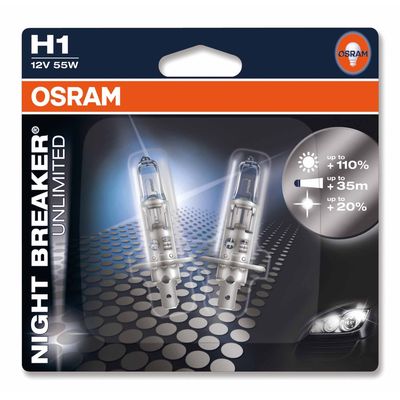 H1 лампы 12V-55W (P14,5s) Osram Night Breaker Unlimited (+110% света) 64150NBU-02B