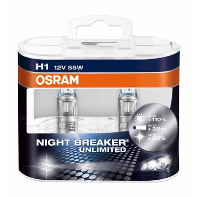 H1 лампы 12V-55W (P14,5s) Osram Night Breaker Unlimited DuoBox (+110% света) 64150NBU-HCB