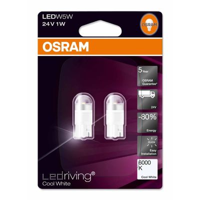 Светодиодные лампы W5W 24V-1W (W2,1x9,5d) Osram LEDriving 6000K 2824CW-02B